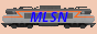 Mélusine's 88x31 button. It has a cream background, with a grey and orange locomotive. Superimposed over the locomotive is MLSN in blue italic text